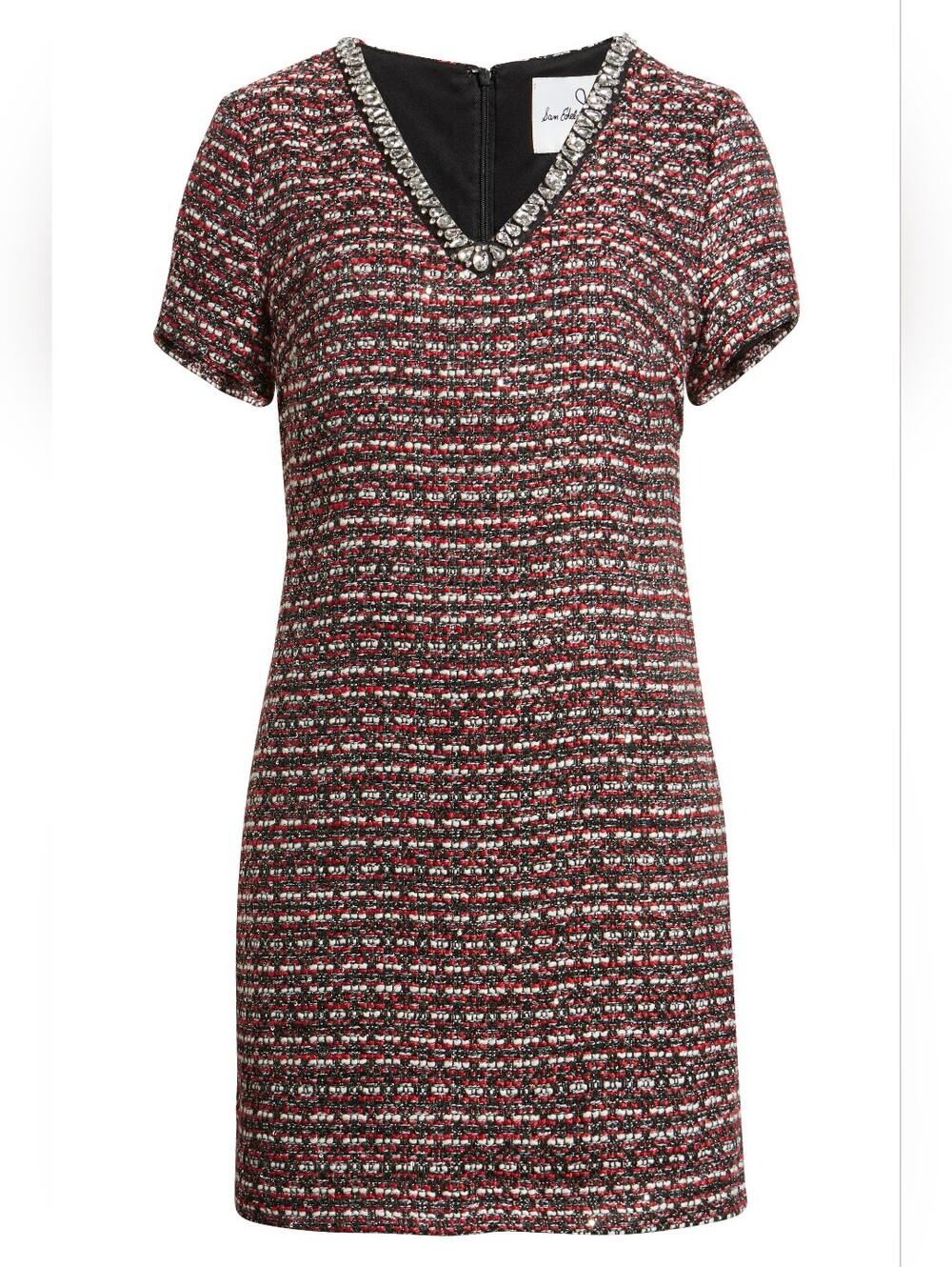 Sam Edelman Nyah V-Neck Tweed Sheath Mini Dress with Rhinestone Trim Sz 10 NWT